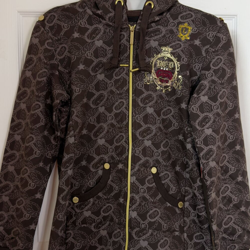 Ecko Red Brown intricate long full zip up hoodie Large new with tag
